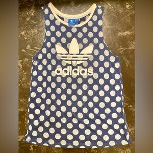 Adidas Navy and White Polka Dot Tank Top